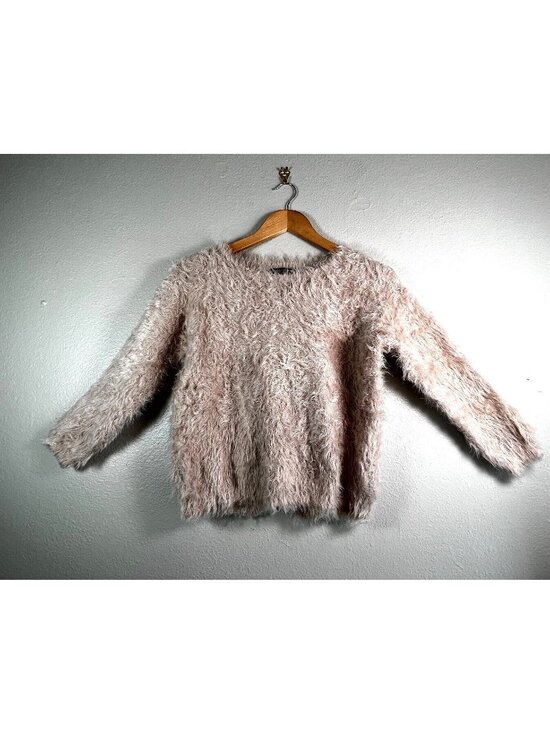 William B Sweaters - William B Womens Pullover Fuzzy Sweater Beige Lg Back Slit Festival Long Sleeve